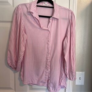 beachlunchlounge Pink and White Striped Button Down Shirt